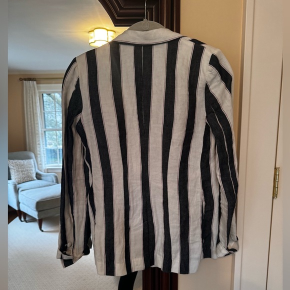FRAME Vertical Stripe Linen Blazer - Picture 2 of 7